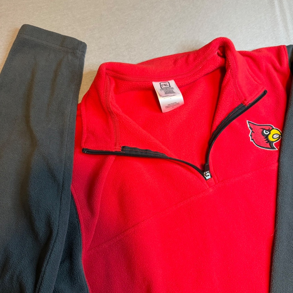Proedge Louisville Cardinals Quarter Zip Fleece Pullover Red Gray Mens Large